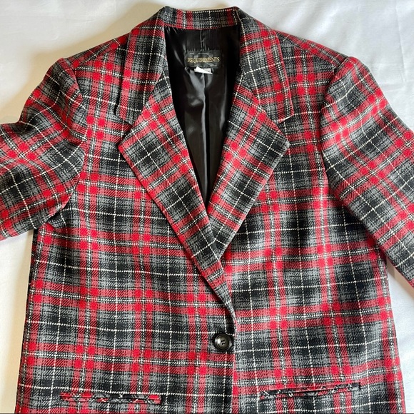 VTG Requirements Womens Blazer Red Plaid Wool Blend 1 Button Jacket Size 10 - Picture 10 of 16